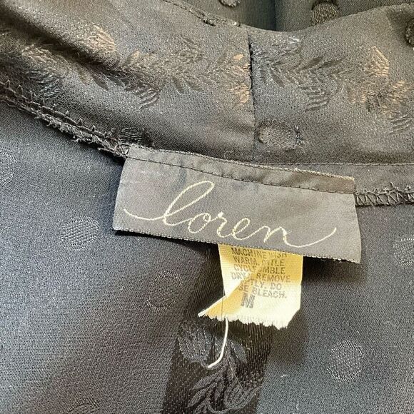 Vintage Loren Women Medium Open Front Dot Pattern Sheer Blouse Black Long Sleeve - Picture 13 of 15